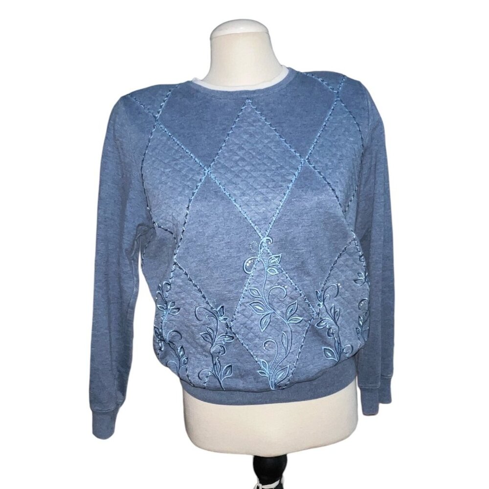 Vintage Alfred Dunner Quilted Embroidered Eighties Sweater Sz Small Womens Blue